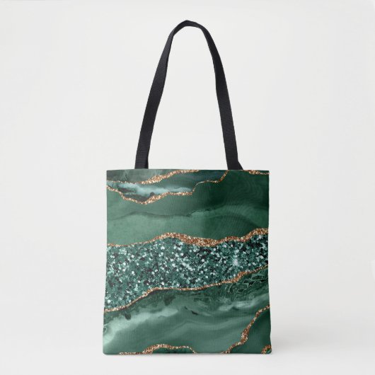 Elegantes Green und Gold Glitzer Agate Tasche (Vorderseite)