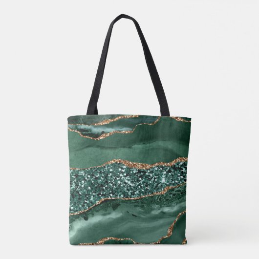 Elegantes Green und Gold Glitzer Agate Tasche (Rückseite)