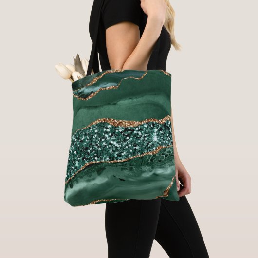 Elegantes Green und Gold Glitzer Agate Tasche (Von Nahem)