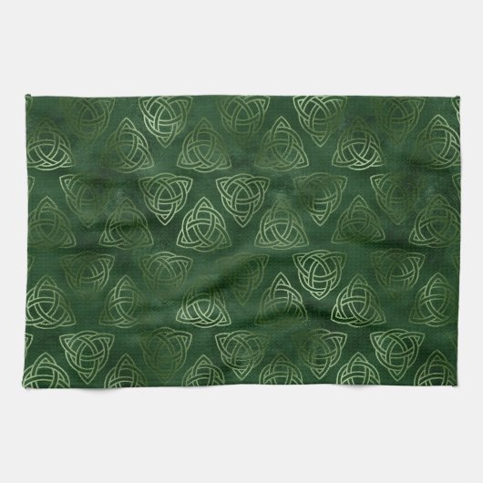 Elegantes Green und Gold Irish Celtic Muster Geschirrtuch (Horizontal)