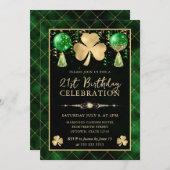 Elegantes Green und Gold Kleeblatt 21. Geburtstag Einladung (Vorne/Hinten)