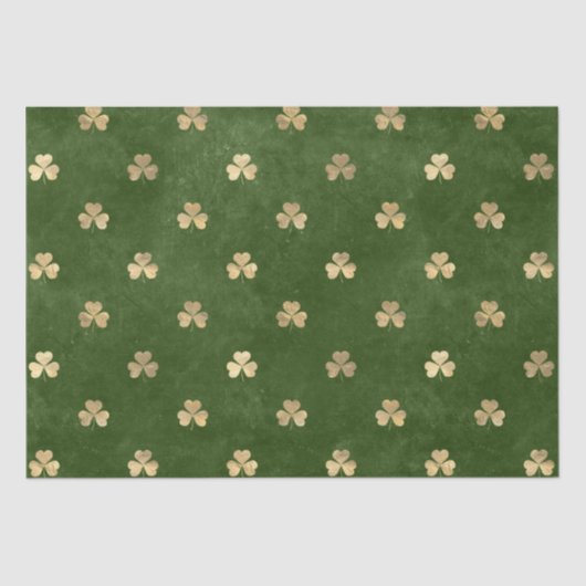Elegantes Green und Gold Kleeblatt Muster Seidenpapier (Vorderseite)