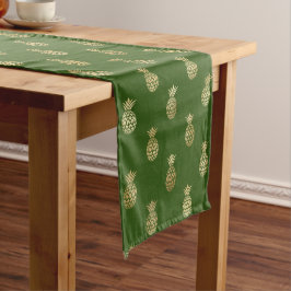 Elegantes Green und Gold PineapMuster Kurzer Tischläufer