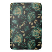 Elegantes Green und Gold Rose Blumenmuster Badematte (Vorderseite Vertikal)