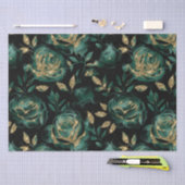 Elegantes Green und Gold Rose Blumenmuster Seidenpapier (Handwerk)