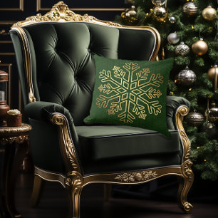 Elegantes Green und Gold Snowflake Decorative Kissen
