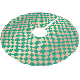 Elegantes Green und Gold Wavy Schachbrett Muster Polyester Weihnachtsbaumdecke
