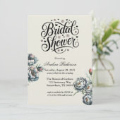 Elegantes Green und Gray Bouquet Brautparty Einladung (Stehend Vorderseite)