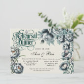 Elegantes Green und Gray Bouquet Probe Dinner Einladung (Stehend Vorderseite)