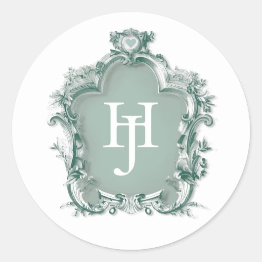 Elegantes Green Verziert Monogram Siegel / Gefälli Runder Aufkleber (Vorderseite)