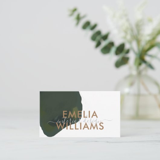 Elegantes Green Watercolor Abstraktes Gold Script Visitenkarte (Stehend Vorderseite)