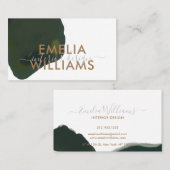 Elegantes Green Watercolor Abstraktes Gold Script Visitenkarte (Vorne/Hinten)
