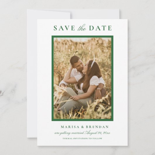 Elegantes Green Wedding Foto Save The Date (Vorderseite)