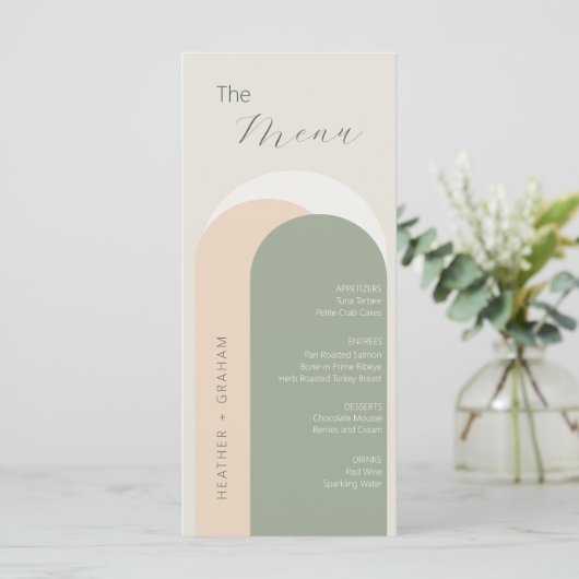 Elegantes Green Wedding Menu (Stehend Vorderseite)