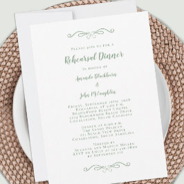 Elegantes Green White Chic Hochzeit Probe Dinner Einladung