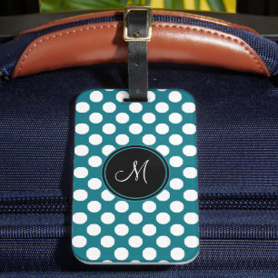 Elegantes Green White Polka Dot Monogram Muster Gepäckanhänger