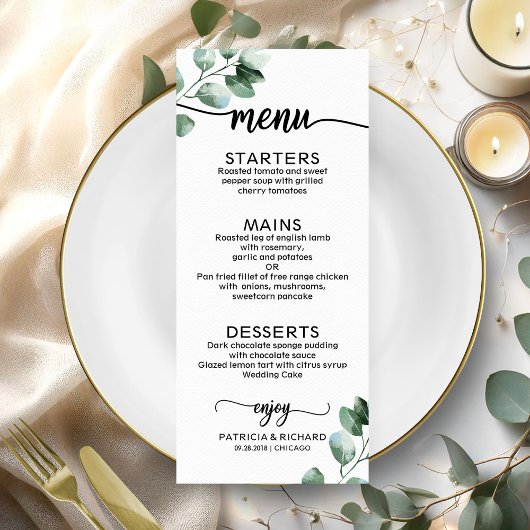 Elegantes Greenerity Wedding Menu Menükarte
