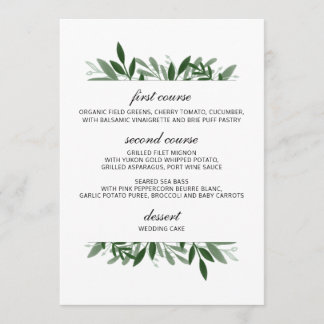 Elegantes Greenerity Wedding Menu Menükarte