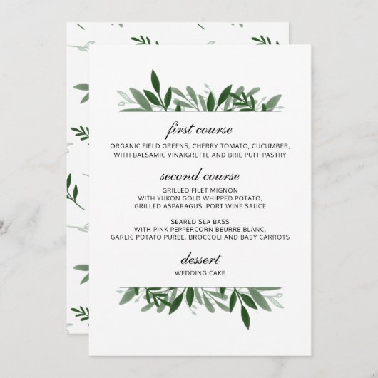 Elegantes Greenerity Wedding Menu Menükarte (Vorne/Hinten)