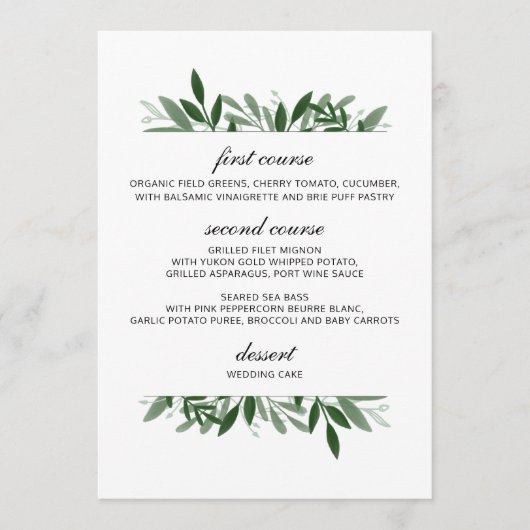 Elegantes Greenerity Wedding Menu Menükarte (Vorderseite)