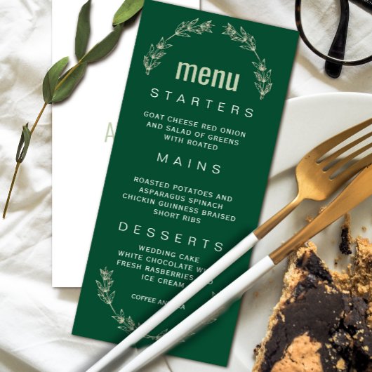 Elegantes Greenerity Wedding Menu | Script-Schrift Einladung