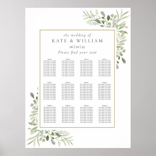 Elegantes Greenerity Wedding Seating Plan Poster (Vorne)