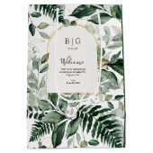Elegantes Greenery Botanical Wedding Gästehaus Mittlere Geschenktüte (Rückseite)