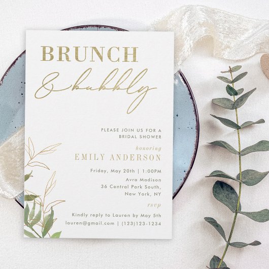 Elegantes Greenery Brautparty Brunch und Bubbly Einladung
