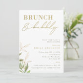 Elegantes Greenery Brautparty Brunch und Bubbly Einladung (Stehend Vorderseite)