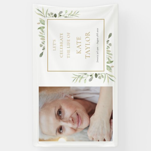 Elegantes Greenery Foto Beerdigung Banner (Vertikal)