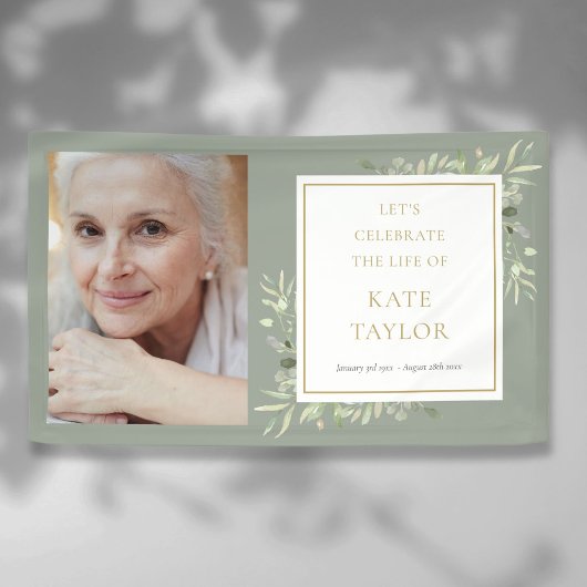 Elegantes Greenery Foto Beerdigung Banner