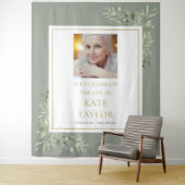 Elegantes Greenery Foto Beerdigung Wandteppich (Beispiel)