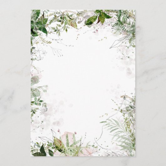 Elegantes Greenery Watercolor Wedding Menu Menükarte (Rückseite)