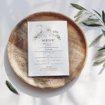 Elegantes Greenery Watercolor Wedding Menu Menükarte<br><div class="desc">Die schöne und zarte Aquarellpflanze schmückt dieses elegante Menü,  das komplett individuell gestaltet werden kann.Auf der Rückseite befinden sich mehr Grünpflanzen und ein Raum,  um bei Bedarf weitere Details hinzuzufügen. Ideal für jede schöne Veranstaltung. Das ist Teil meiner Sammlung namens "Earthy Greenery".</div>
