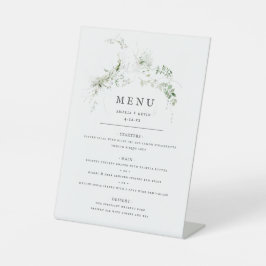 Elegantes Greenery Watercolor Wedding Menu Sockelschild
