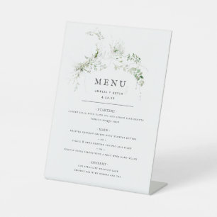 Elegantes Greenery Watercolor Wedding Menu Sockelschild