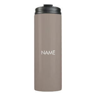 Elegantes Greige Beige individuelle Name Text Mono Thermosbecher