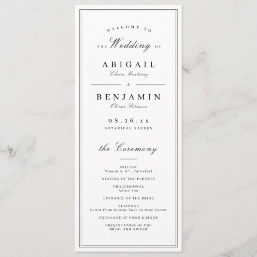 Elegantes grenzenloses Hochzeitsprogramm Programm (Vorderseite)