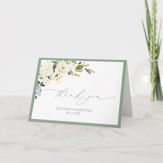 Elegantes Grey Green Watercolor Foto Hochzeit Karte (Vorderseite)