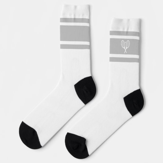 Elegantes Grey White Strip Tennis Racket Athletisc Socken (Linkes Detail)