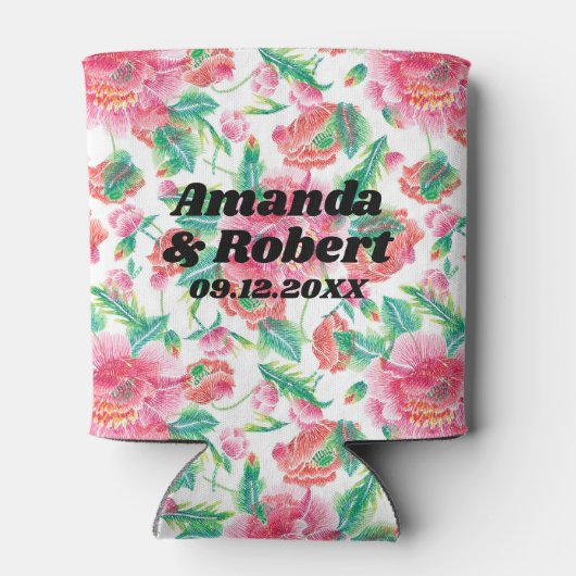 Elegantes, griechisch-rosa Blume-Muster Dosenkühler (Rückseite)