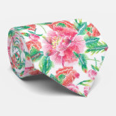 Elegantes, griechisch-rosa Blume-Muster Krawatte (Gerollt)