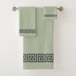 Elegantes griechisches Muster auf der Seite Grün Badhandtuch Set