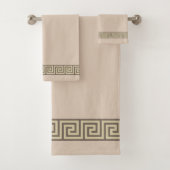 Elegantes griechisches Muster auf Sand Beige und B Badhandtuch Set (Insitu)