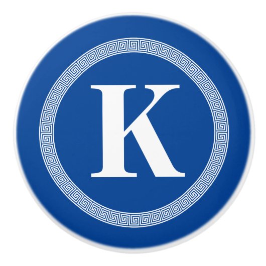 Elegantes griechisches Muster mit blauen Zugknopf Keramikknauf (Vorderseite)