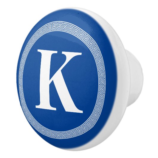 Elegantes griechisches Muster mit blauen Zugknopf Keramikknauf (Rechts)