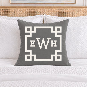 Elegantes griechisches Schlüsselmonogramm Anfangsb Kissen