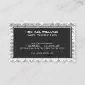 Elegantes griechisches Schlüsselmuster in Grau/Wei Visitenkarte (Rückseite)