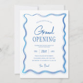 Elegantes Groß-Opening mit Blue & White Hand-Logo Einladung (Vorderseite)