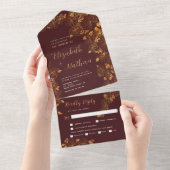 Elegantes, großartiges Burgund & Gold florales Fol All In One Einladung (Abreißen)